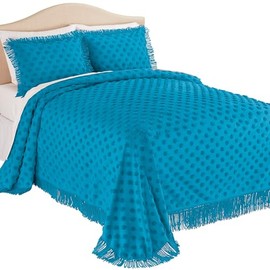 Collections Etc Polka Dot Design Plush Chenille Fringe Border Bedspread