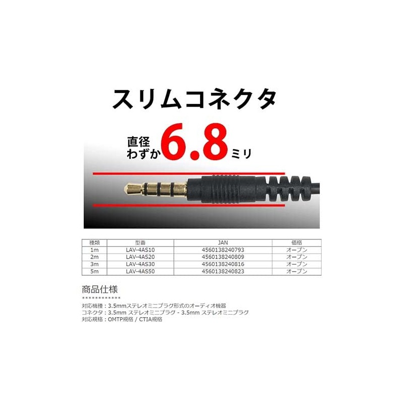 Lumen 3.5mm 4 Pole Audio Cable 1m Stereo Mini Plug