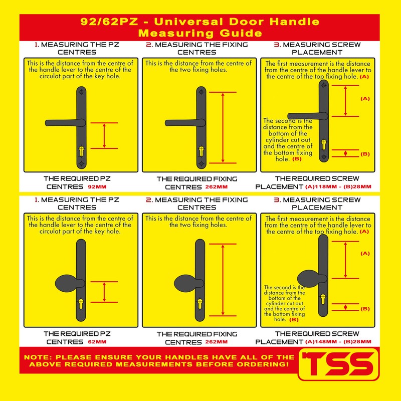 TSS Universal UPVC Door Handles - Lever/Movable Pad - 92mm/62mm