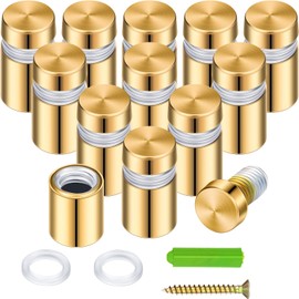 Moxweyeni Stainless Steel Standoff Screws, 0.47 x 0.79inch, Wall Sign Standoff Mounting Hardware Advertising Glass Screws for Hanging Acrylic Picture Frame, Gold(12 Sets)