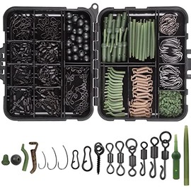 Carp Fishing Tackle Box Kit, 320Pcs/Box Carp Accessories Including Swivels Hooks Anti Tangle Sleeves Hook Stop Beads Boilie Bait Screw Leader Rigging