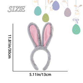 Grey Bunny Ears Headband for Women Adults Adorable Rabbit Plush Hair Bands Animal Furry Hair Boppers Easter Cosplay Party Bunny Ears Headwear Prom Hair Hoops Favors Easter Gifts Hair Accessories 1Pcs
