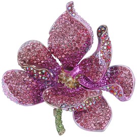 Ever Faith Women's Austrian Crystal Orchid Flower Petal Brooch Pink Gold-Tone