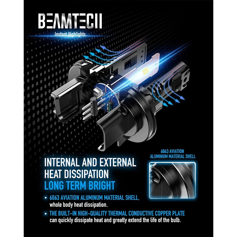 Beamtech H13/9008 LED Light Bulbs 60W 12000 Lumens 6500K Xenon