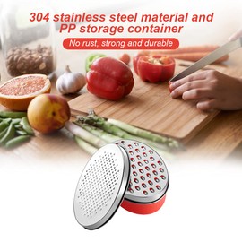 Cheese Grater with Container and Lid, Stainless Steel Box Grater with Storage Container, Grater with 2 Coarse and Fine Grater Plates, Kitchen Grater for Vegetable Cheese Chocolate Ginger (Red)