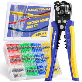 haisstronica 340PCS Solder Seal Wire Connectors Kit with 10-24 AWG Self-Adjusting Automatic Wire Stripper Tool, Waterproof Heat Shrink Butt Terminals for Car, Marine, Trailer, DIY Wiring Projects