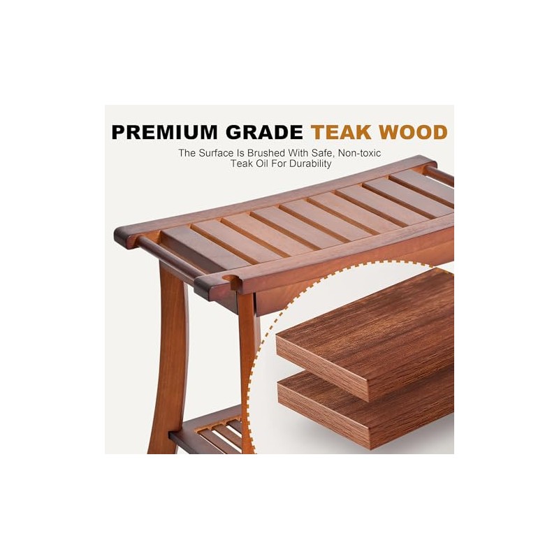 Teak Shower Chair Stool, 24" Shower Bench Seat, Wooden Bathroom