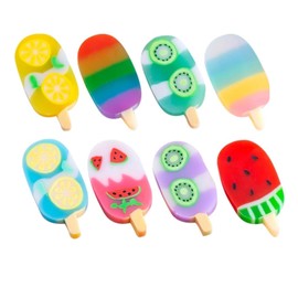 Coehaopike 8pcs Ice Cream Erasers Funny 3D Fruit Popsicle Erasers Colorful Jelly Erasers for Kids Student School Office Supplies