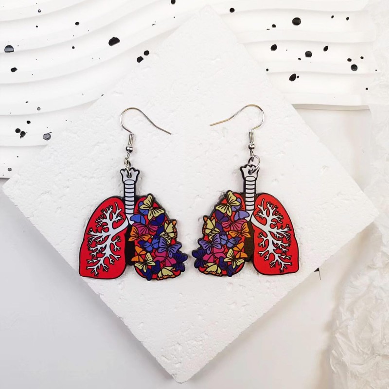 Novel Acrylic Human Lung and Butterfly Dangle Earrings - Unique