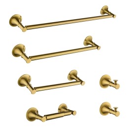 Wall Mount Brass Bathroom Towel Rack Set 6 Piece Modern Polished Finish Bath HardwareColor: as Pic Color