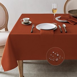 Softalker Fall Rectangle Weaved Texture Tablecloth,Jacquard Waterproof Wipeable Stain Resistant Wrinkle Free Table Cloth for Thanksgiving Party Dinner - 60 x 104 Inch,Rust Red