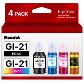 GI-21 G3260 G3270 Ink Bottles Compatible for Canon 21 GI-21 GI21 Ink Refill Bottles for Canon G3260 G3270 G4270 G2260 G1220 G1230 G2270 MegaTank Printers (Black, Cyan, Magenta, Yellow, 4 Pack)