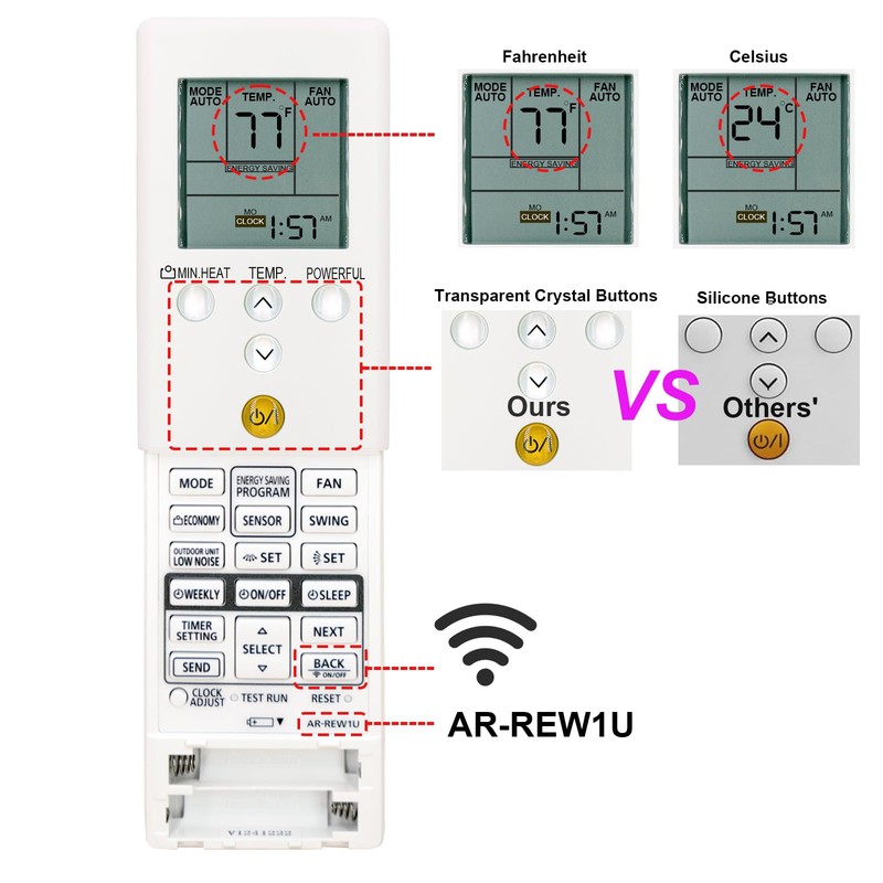 Replacement Remote Control for Fujitsu AIRSTAGE Air Conditioner AR-REW1U, 9352446283,