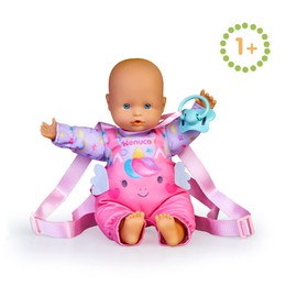 Nenuco - Go for a walk, baby doll 35 cm with soft body, accessories and baby carrier to take anywhere, emotional development, children +1, Famosa (NFN23000)