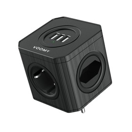 VOOMY 7-In-1 Steckdosenwürfel Ohne Kabel, Mehrfachsteckdose Mit USB Ladegerät, 3 USB-A Ports, 1 AC und 3 Euro Stecker, 4000W Steckdosenleiste Würfel, USB Verlängerungskabel, Schwarz
