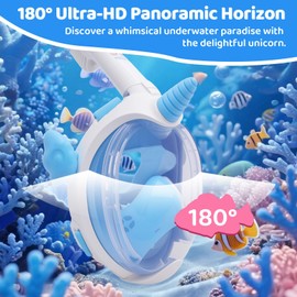 Markshop Mask for Kids Full Face Snorkel Set, Unicorn Childrens Snorkeling Gear with 180°Panoramic View, Anti-Fog Anti-Leak Diving Mask for Boys Girls Gifts (Sky Blue)