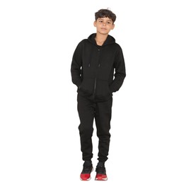 Grunge Wear® Back to School Kids Boys Girls Plain Tracksuit, Child's Pe School Zipper Hoodie Top Bottom Jogging Suit (Black, 9-10 Years)