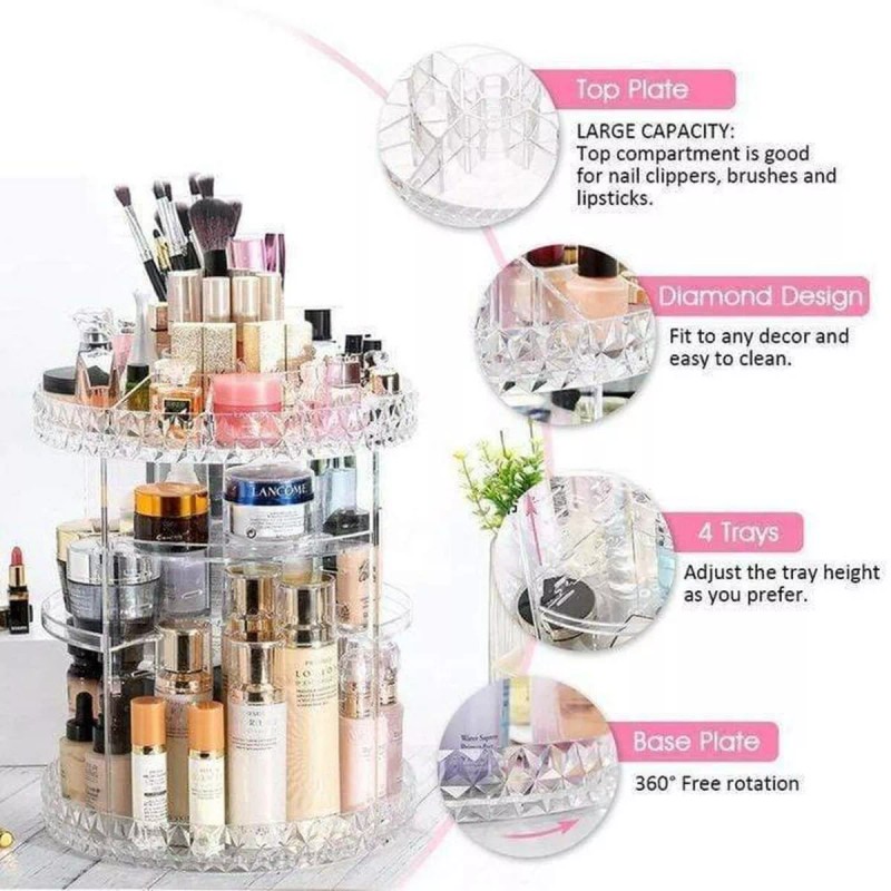 BEAUTYDISTRICTMX Organizador Acrílico Giratorio Maquillaje Cosmeticos