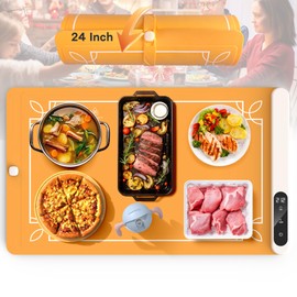 Cooksir Electric Food Warming Mat - Foldable Warming Tray for Food, Upgraded Graphene Silicone Food Warmer for Buffets, Parties, Gatherings, Holidays, Timer, 6 Level Temperature, 24 Inch (Orange)