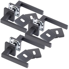 AGT Rustproof Door Fitting: Set of 3 Stainless Steel Door Fittings, 2 Handles and Rosettes, Square Black (Door Handle Sets Indoor, Room Door Fitting)