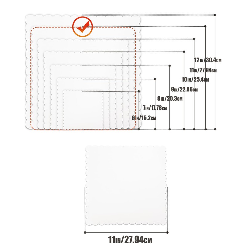 qiqee White 11 Inch Wave Cake Boards 15-Packs Squares Base