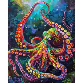 TISHIRON Paint by Numbers Adults Beginners The Octopus with Coloured Touch Digital Painting Painting by Numbers Kits for Adults Children Painting Crafts 16 x 20 Inches