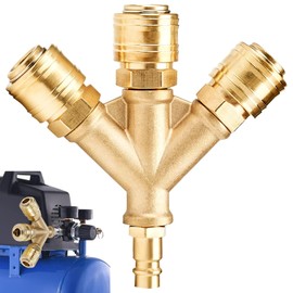 Compressed Air Distributor 3-Way with Couplings, Fleymu NW 7.2 1/4 AG Air Hose Quick Coupler Distributor (1/4 Inch), Compressed Air Switch with Male Thread, Brass Compressed Air Distributor, Air Soft