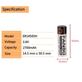 STEPMAX 4 Pack FANSO ER14505H 3.6V Lithium Battery 2700mAh ER14505 LS14500 Li-SOCL₂ Non-Rechargeable Battery