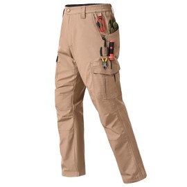 CNBQDD Mens Work Pants Ripstop Waterproof Cargo Pants for Men with 7 Pockets Tactical Hiking Pants Khaki 32Wx34L
