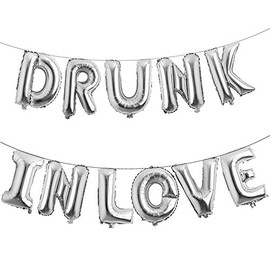 REIANS 16" Drunk Balloons Banner Foil Letters Mylar Balloons for Bachelorette Parties, Weddings, Bridal Party (Silver)