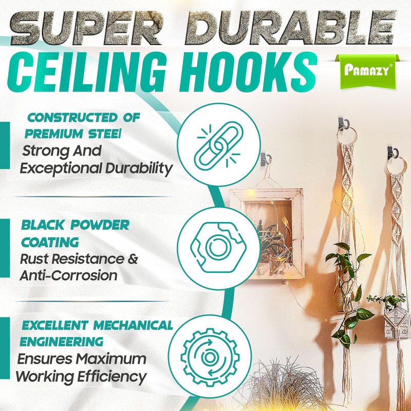 [Upgraded] 8Pcs 200LBS Rotatable Ceiling Hooks with 4 Screw Points