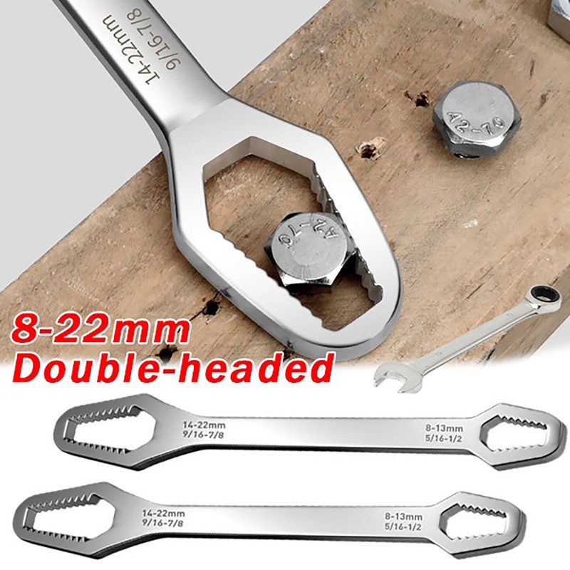 Silver Universal Wrench,2 Pcs 8-22mm Double-Ended Multifunctional Universal Torx Wrench
