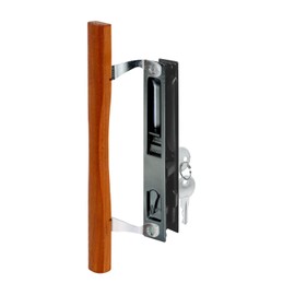 Prime-Line 141638 Sliding Glass Door Handle Set, 6-5/8 In., Diecast and Wood, Hook Style, Flush Mount, Keyed (Single Pack)