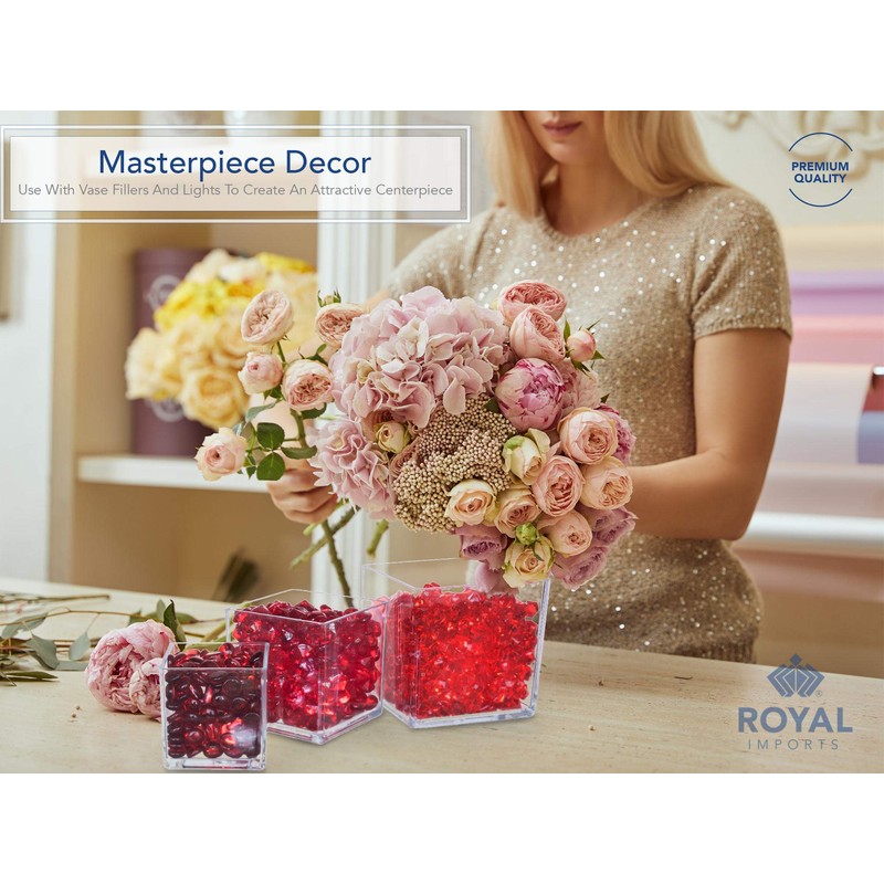 Royal Imports Clear Acrylic Flower Vase Cube – 4"x4" Plastic