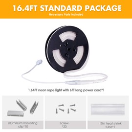 Shine Decor LED Neon Rope Lights 16.4FT, Dimmable Neon LED Light Strip 6500K Cool White 120LEDs/M Flexible, ETL-Listed 110V-120V AC Rope Lights Waterproof, Custom Cuttable Neon Lighting for In&Outdoor