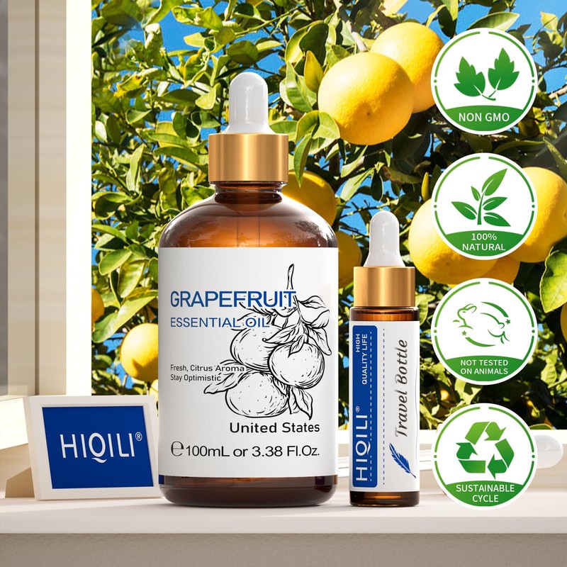 HIQILI Grapefruit Essential Oil,100% Pure Undiluted Premium - 3.38 Fl