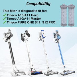 2 Pack A10 Filter Replacement for Tineco A10 A11 Hero, A10/A11 Master, A10 Dash, PURE ONE S11 Series, S12, X Cordless Vacuum Cleaner,A10 Vacuum Filter, A10 Replacement Flter