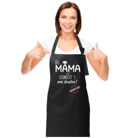 GRILLHIT X Kochschürze, Schürze schwarz: Bei Mama schmeckt's am besten! Geschenk für Mama, Mutter zum Geburtstag, Muttertag und Weihnachten