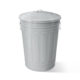 Plexon Round Trash Can 13 Gallon, Vintage Metal Outdoor Trash Can with Lid, Retro Farmhouse Garbage Container, Old School Modern Ash Bucket, Gray