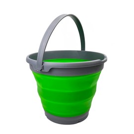 SAMMART 10L Collapsible Plastic Bucket - Foldable Round Tub - Portable Fishing Water Pail - Space Saving Outdoor Waterpot. Size 31cm Dia (Grey/Bamboo Green)