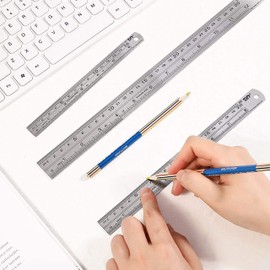 KEWAYO Metal Ruler Set, Machinist Ruler Kit，Straight Edge Measuring Tool, 6/8/12 Inch Metal Metric and Imperial Rulers Kit for School, Office, Home, Architect,