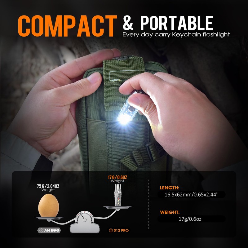 TUNENGE S12Pro Keychain Flashlight Rechargeable,750 High Lumen EDC Mini Flashlight