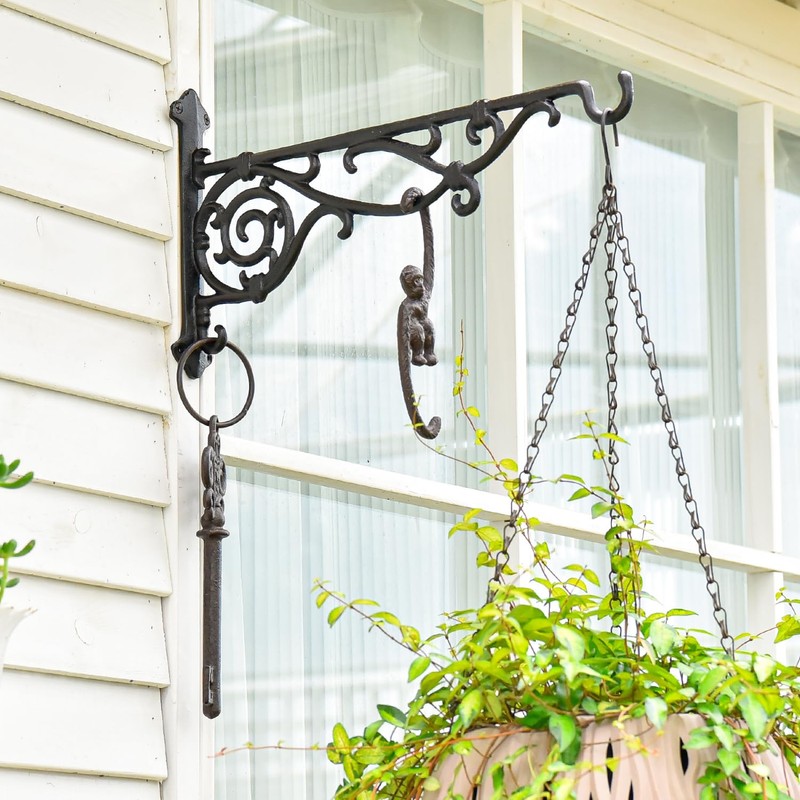 Sungmor Cast Iron Hanging Plant Bracket, 16.5" Large Outdoor Wall