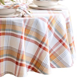 Elrene Home Fashions Seneca Plaid Fall/Harvest/Thanksgiving Cotton Oval Tablecloth, 60"x84"