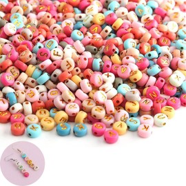 YUGUOLAN 1200pcs Gold Acrylic Letter Beads Round Letter Beads Set for Bracelets Necklace Jewelry DIY Making (7mm)