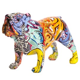 suruim Creative Colorful English Bulldog Figurines Modern Graffiti Art Home Decorations Room Bookshelf TV Cabinet Decor Animal Ornament (A)