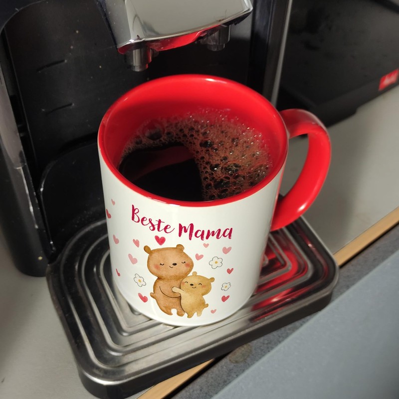 Bären Mutter und Kind Kaffeebecher in rot mit Spruch Beste