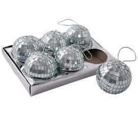 Kurt Adler Mirror Disco Ball Glass 3" Christmas Retro Ornaments 6 Piece Set