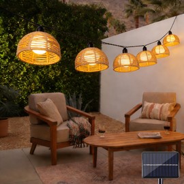 TWINKVILLA Solar Rattan String Lights Outdoor, 16FT 16 LED Half-Globe Hemisphere Wicker Lanterns, IP65 Waterproof Solar Powered Patio Lights, Boho Decorative Hanging Lighting for Garden Porch Wedding
