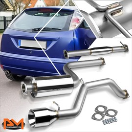 PM PERFORMOTOR 4.5"Rolled Tip Muffler Stainless Catback Exhaust Compatible with 00-04 Ford Focus ZX3/ZX5 I4
